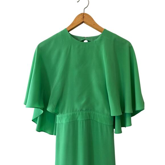 Alexis Green Silk Cateline Cape Sleeve Midi Dress Size M Formal Elegant - Picture 6 of 16